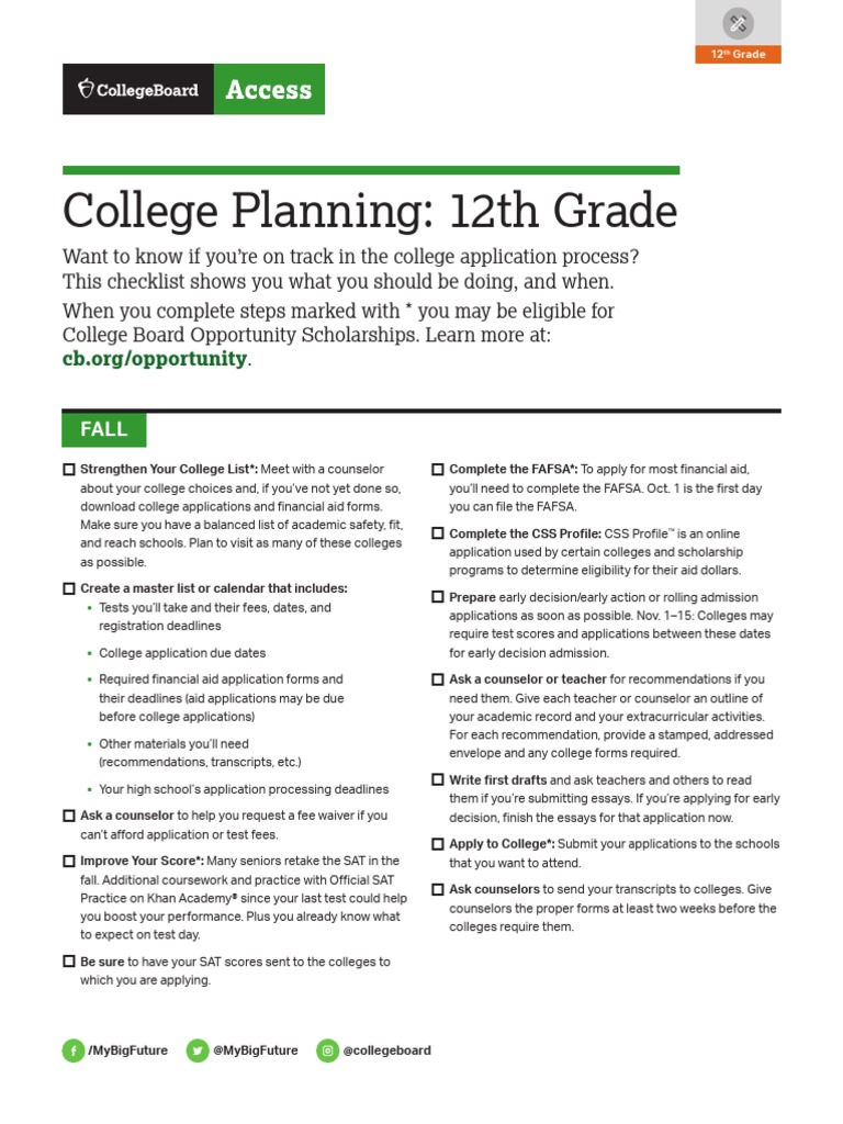 College Planning Calendar Seniors PDF Sat University And College