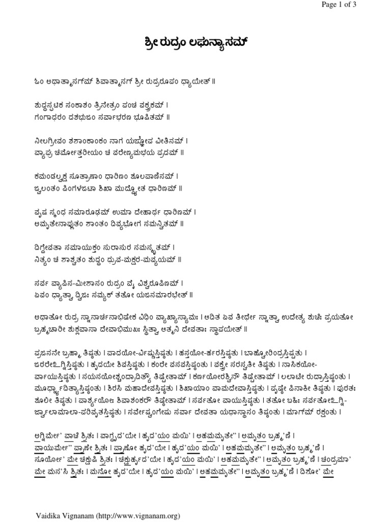 Sri Rudram Laghunyasam Kannada PDF PDF