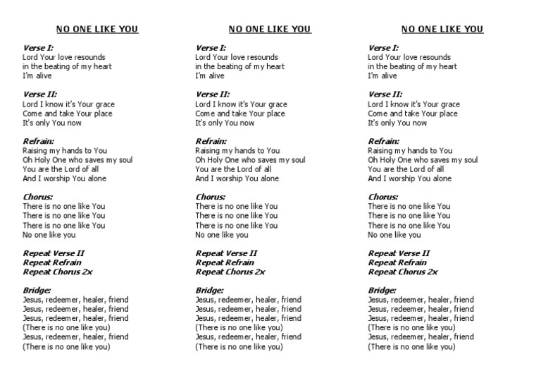 No One Like You PDF Refrain Song Structure