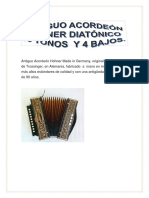 Antiguo Acordeón Hohner Diatónico 10 Voces en El Cantante y 4 en El Bajo