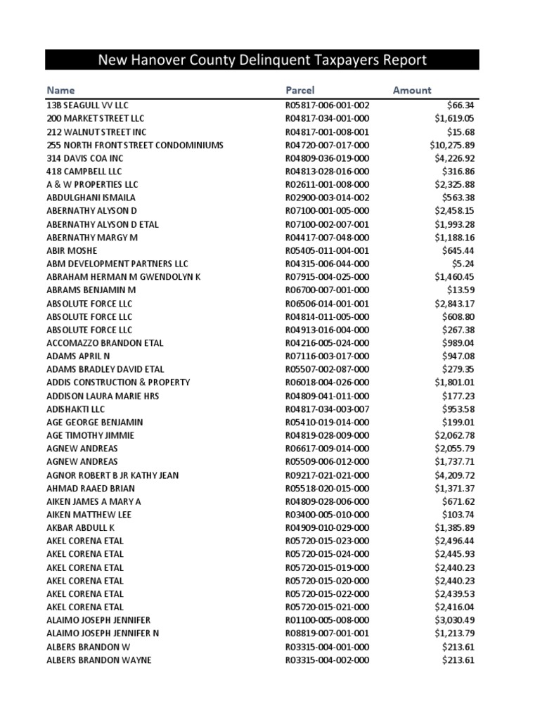 Delinquent Tax List PDF Leisure
