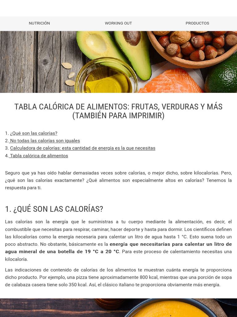 Tabla Calórica | PDF | Alimentos | Nutrición