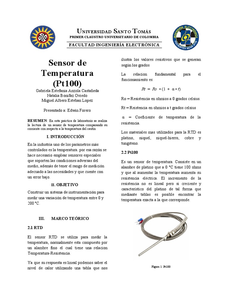 Sensores Pt100 | PDF | Sensor | Resistencia Eléctrica y Conductancia