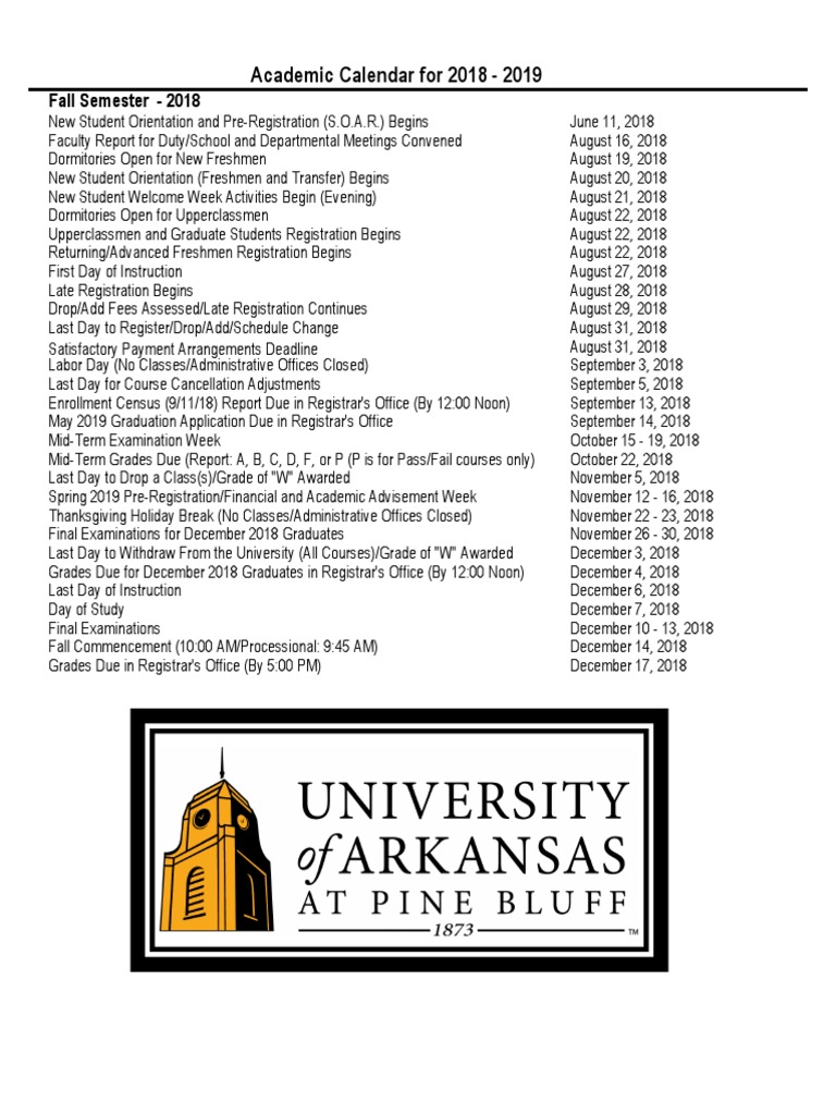 UAPB Academic Calendar 2018 19 PDF Academic Term Schools