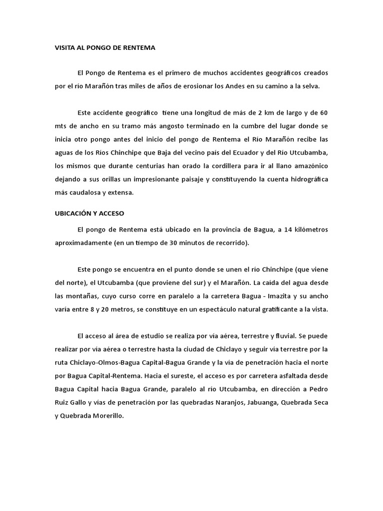 Pongo de Rentema: Geografía y Acceso | PDF | Río | Geología