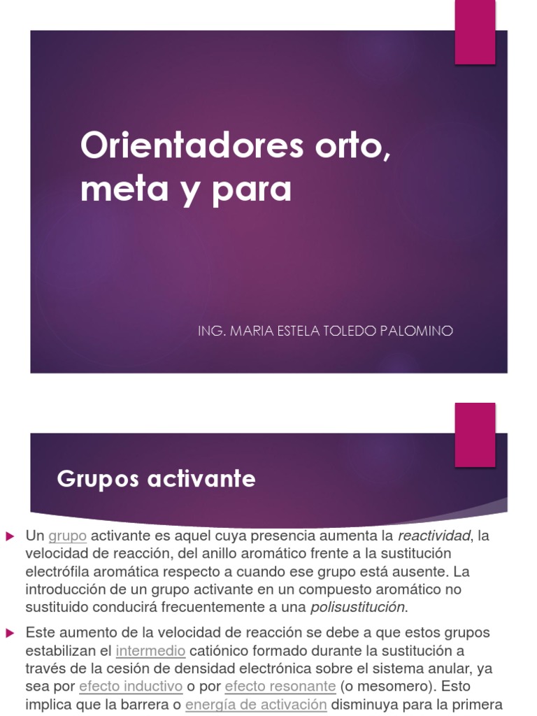 Orientadores Orto Meta y para PDF Química Orgánica Química