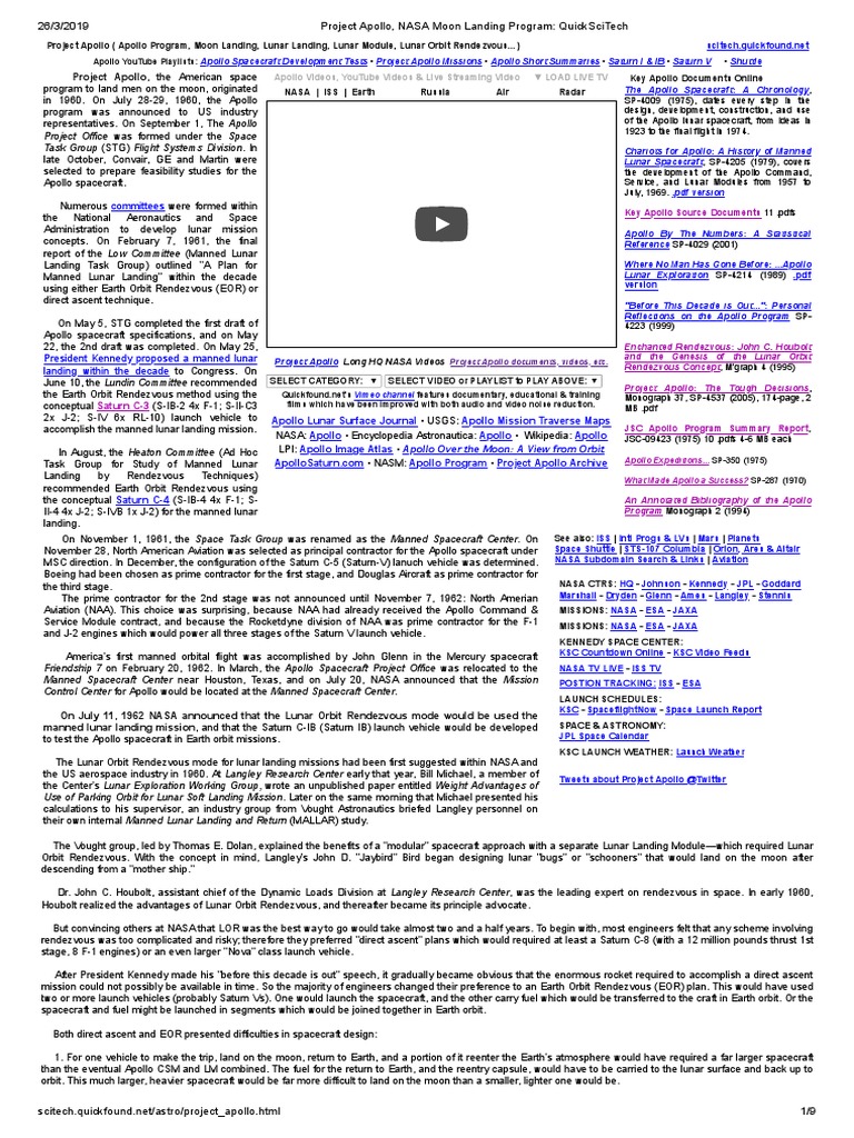 Project Apollo, NASA Moon Landing Program - QuickSciTech | PDF | Apollo ...