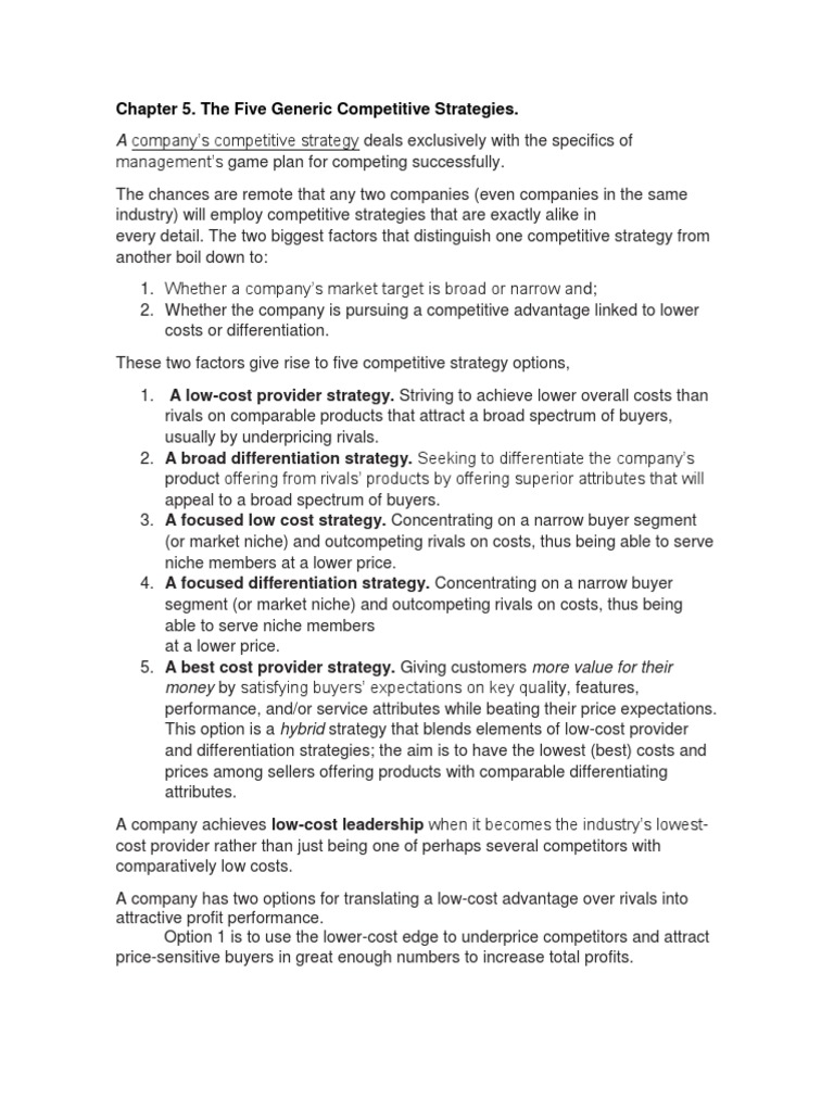 Five Competitive Strategies Explained | PDF | Strategic Management ...