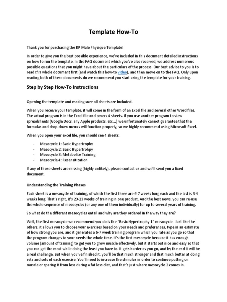 MPT Physique Training Template HowTo PDF Microsoft Excel Muscle