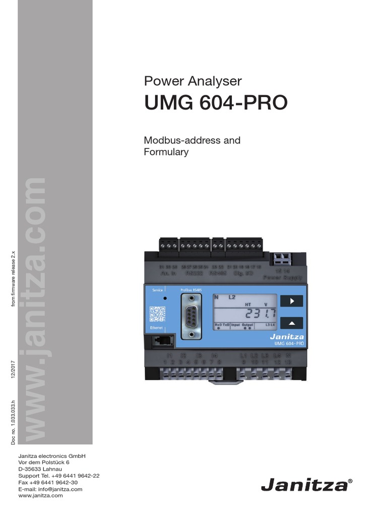 Janitza UMG 604 PRO Modbus Address List and Formulary en PDF | PDF | Ac ...