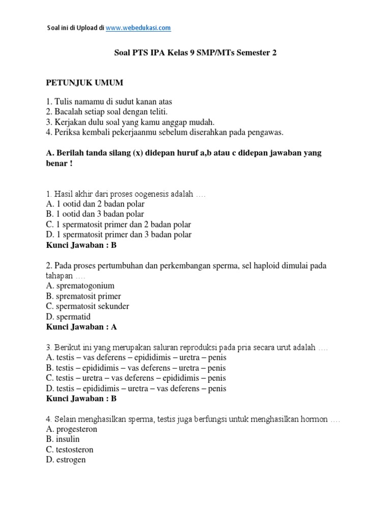 35 Contoh Soal Uts Ipa Kelas 9 Smp Mts Semester Genap Www Webedukasi Com