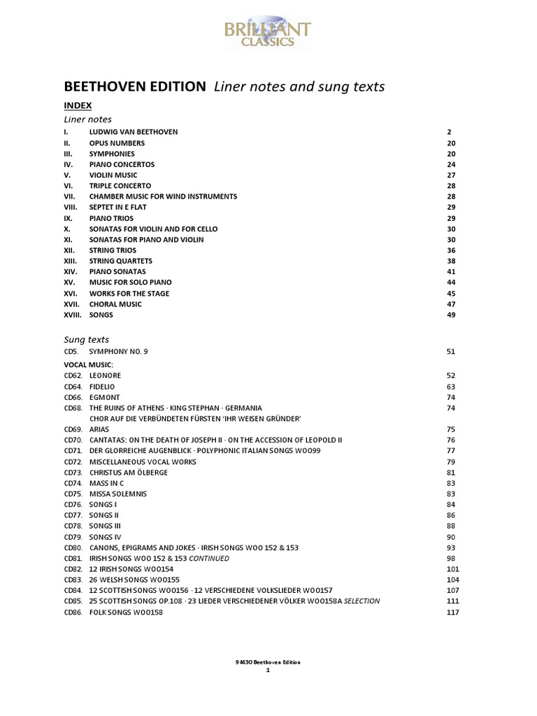 Beethoven-Edition-Liner Notes PDF | PDF | Ludwig Van Beethoven ...