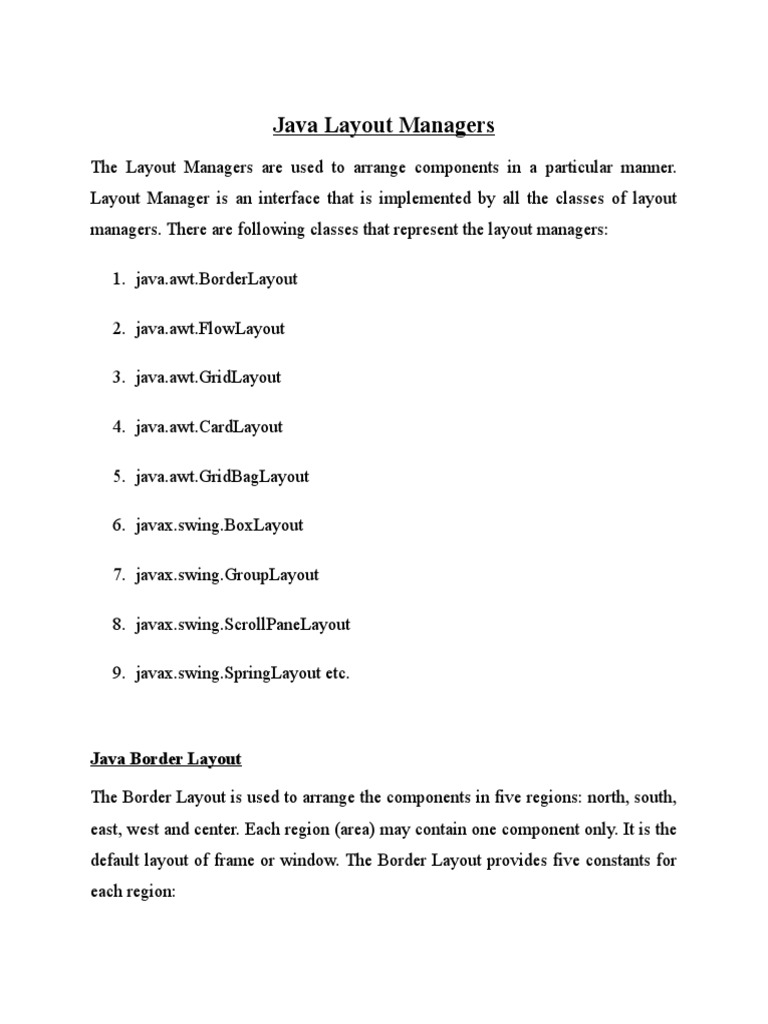 Java Layout Managers | PDF | Java (Programming Language) | Constructor ...