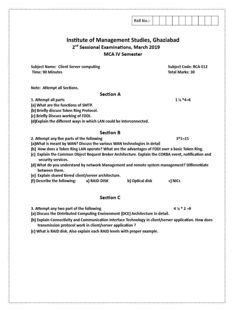 MCA Client-Server Computing Exam 2019 | PDF
