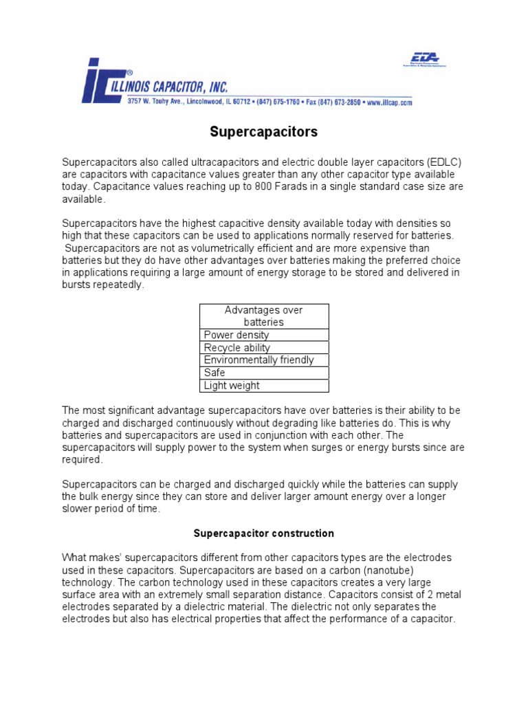 Supercapacitor Construction and Function | PDF | Capacitor | Energy Storage