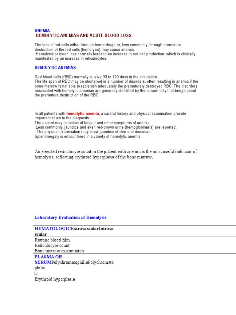 Hemolytic Anemias and Acute Blood Loss: Anemia | PDF | Anemia | Red ...