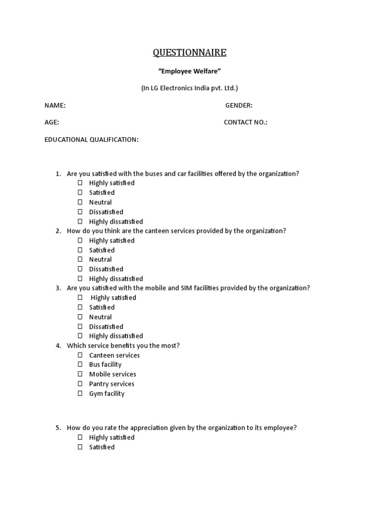 Employee Welfare Satisfaction Survey | PDF