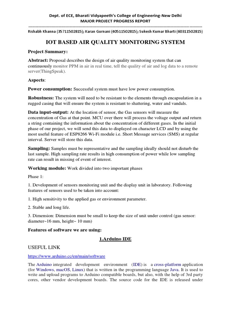 Iot Based Air Quality Monitoring System Progress Report March 19 | PDF ...