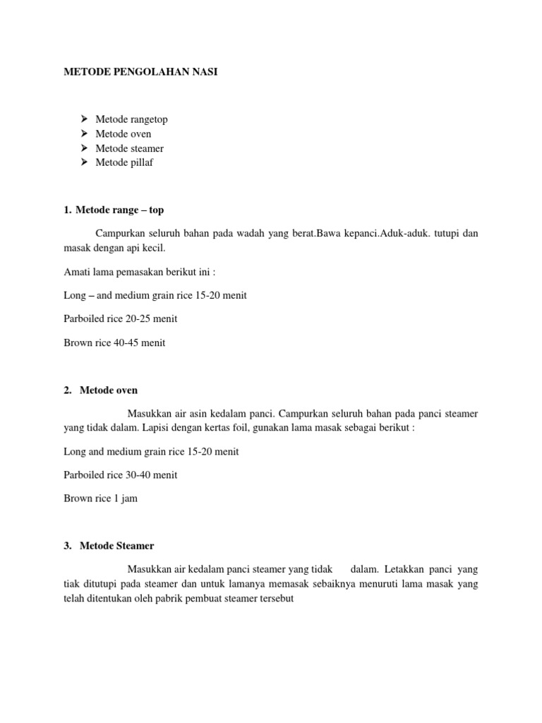 Metode Pengolahan Nasi Pdf