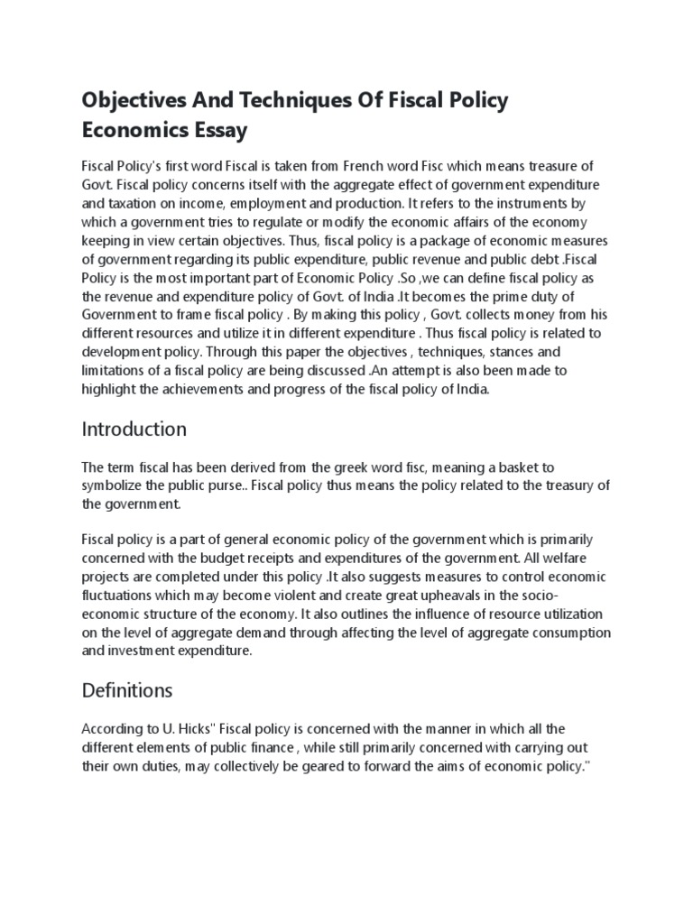 fiscal policy essay economics