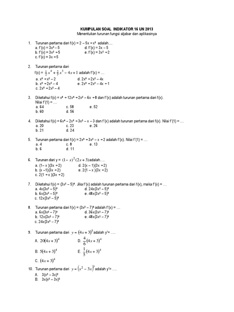 Kumpulan Soal Turunan Ips