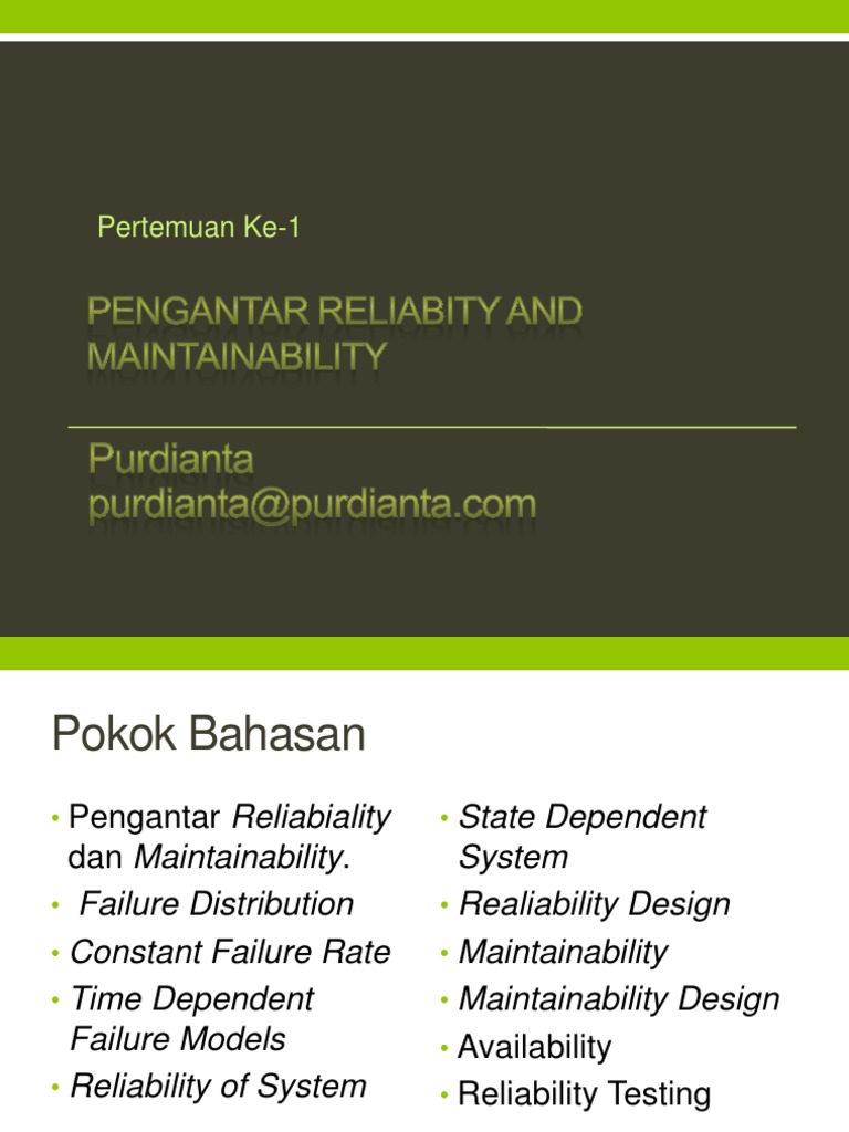 Introduction to Reliability and Maintainability | PDF | Reliability ...