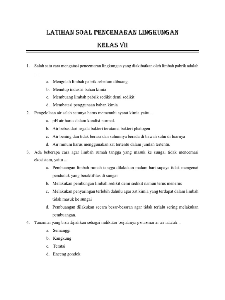 Latihan Soal Pencemaran Lingkungan