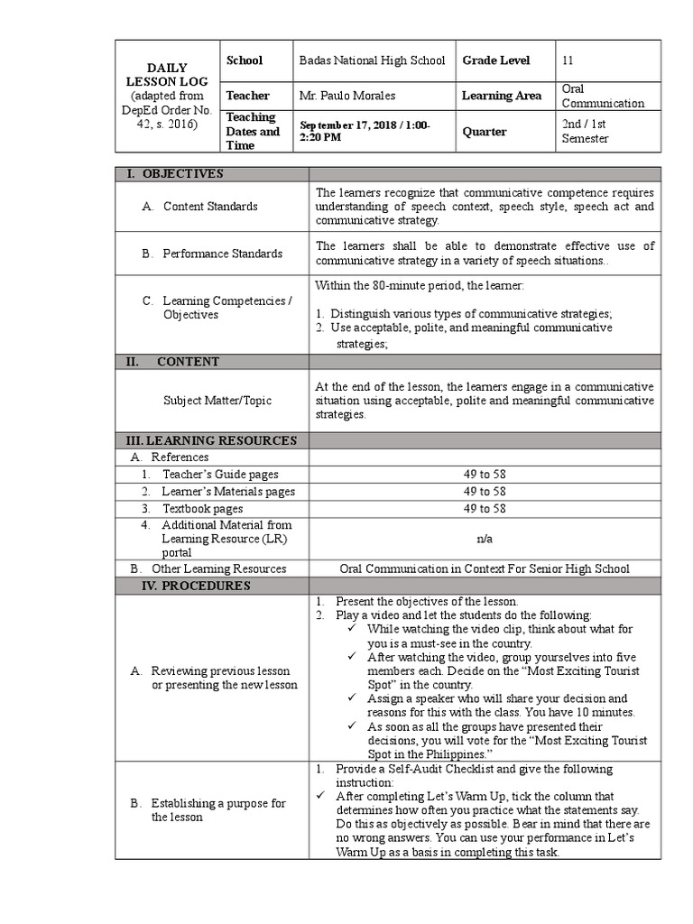 Lesson Plan 2nd Quarter PDF Lesson Plan Learning