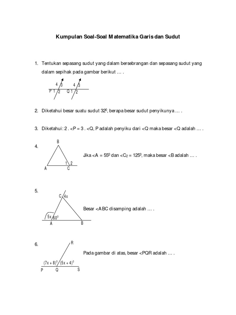 Kumpulan Soal Soal Garis Dan Sudut Pdf