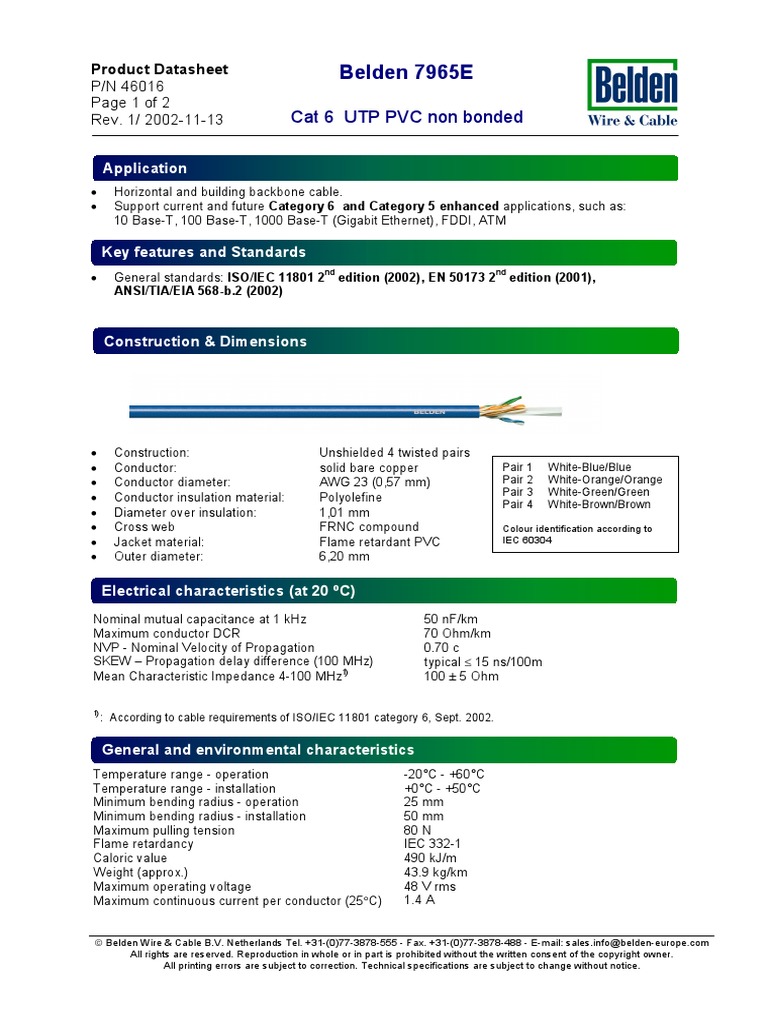 Belden 7965e PDF, PDF, Electrical Engineering