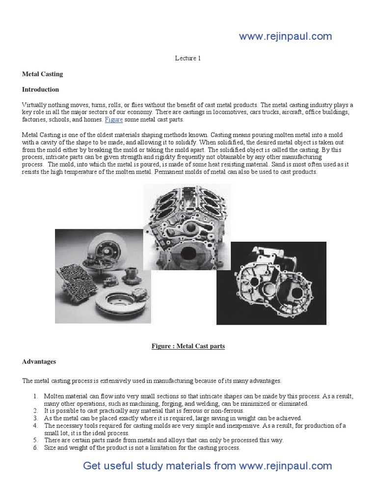 Casting Notes PDF Casting (Metalworking) Foundry