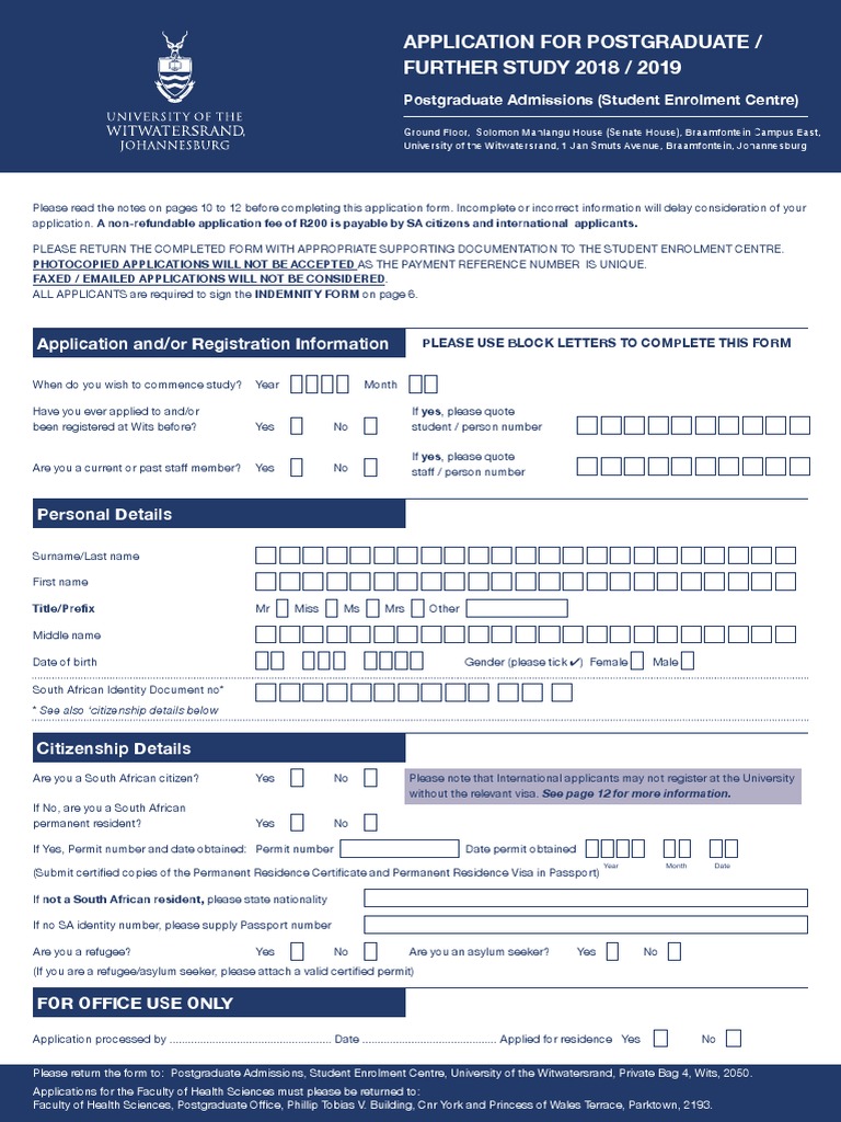 Application For Postgraduate Further Study App Form 2018 2019 V 31 July ...