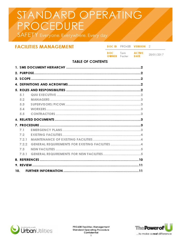 Standard Operating Procedure: Facilities Management | PDF | Emergency ...