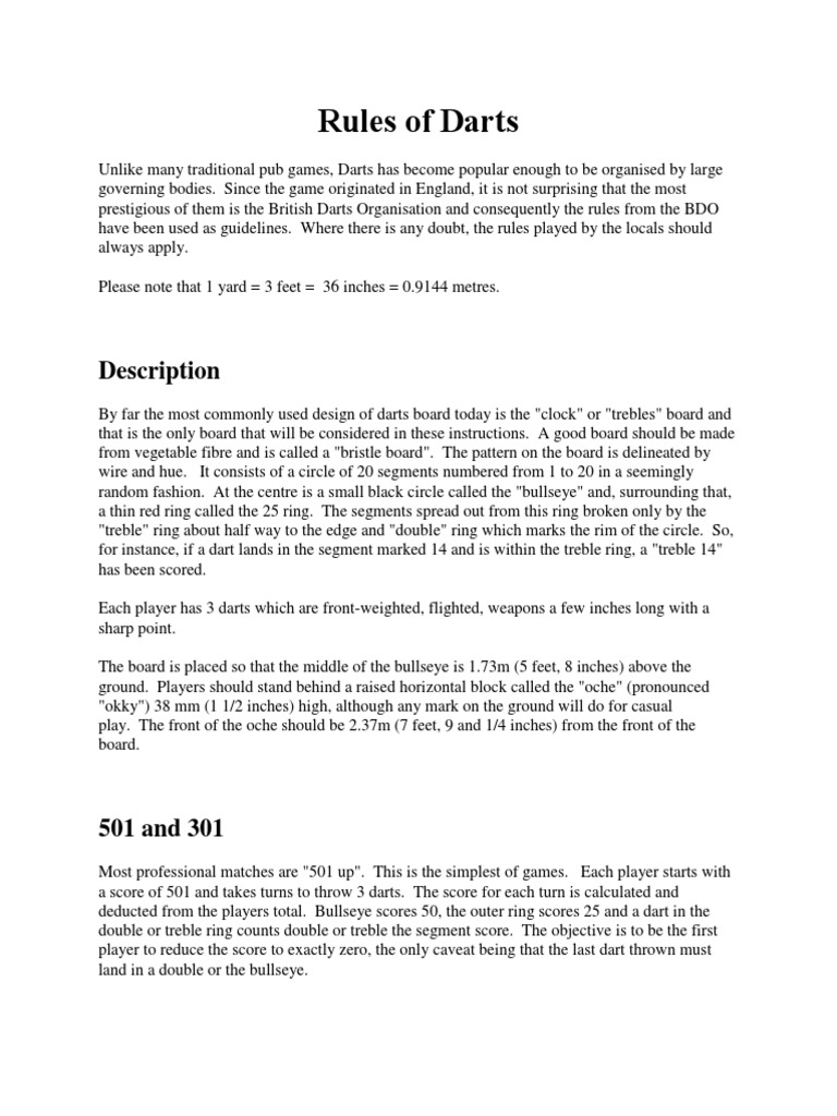 Rules Of Darts Pdf Bowling Cricket Sports