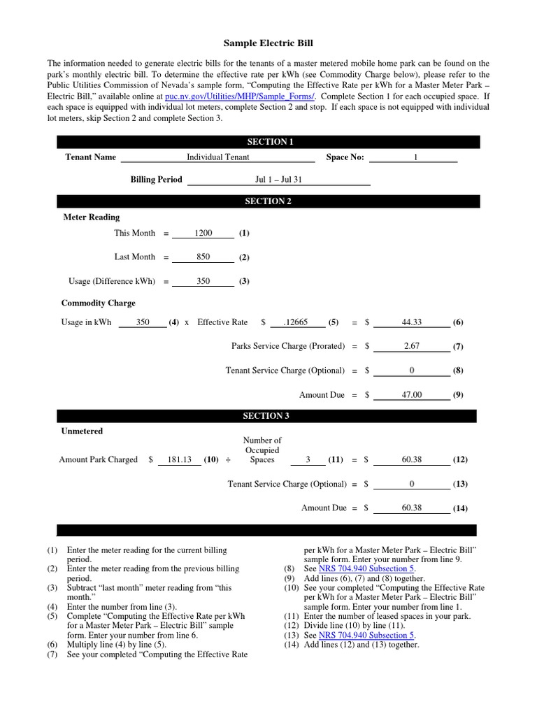 Sample Electric Bill: Tenant Name Space No | PDF | Kilowatt Hour ...