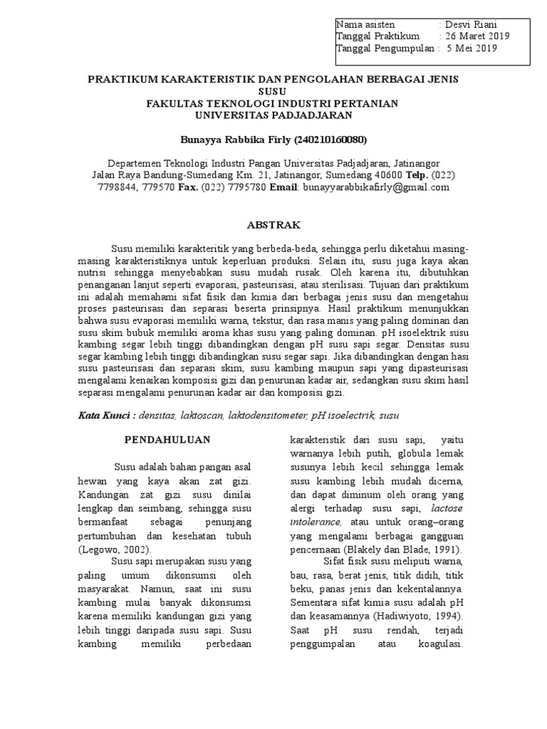 1 - Karakteristik Susu | PDF