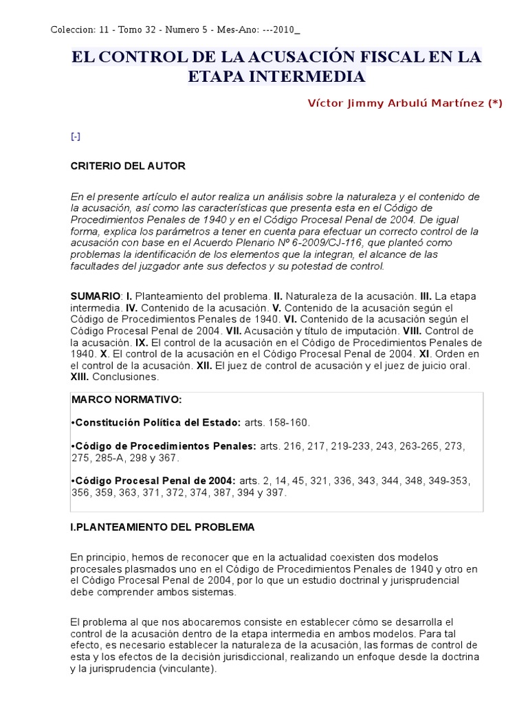 Control de la Acusación en Etapa Intermedia | PDF | Derecho penal | Ley ...