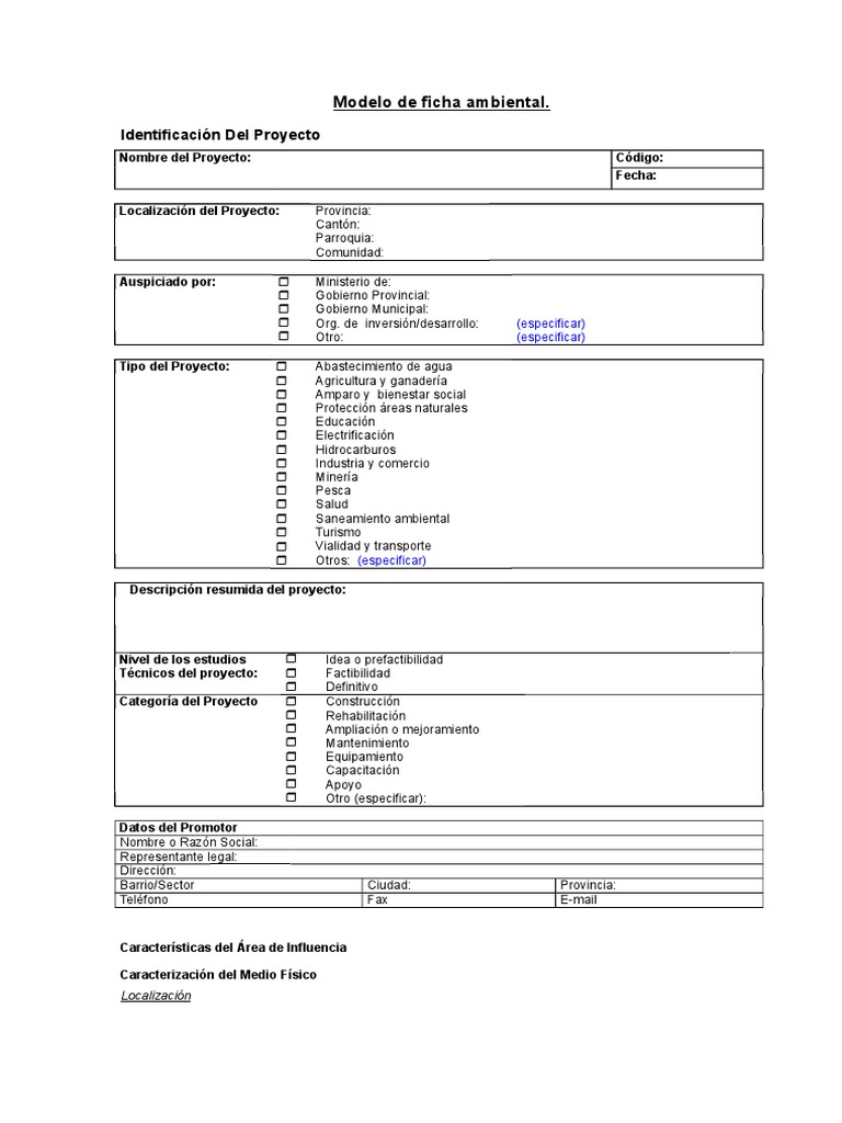 Modelo de Ficha Ambiental 1 | PDF | Agua subterránea | Suelo
