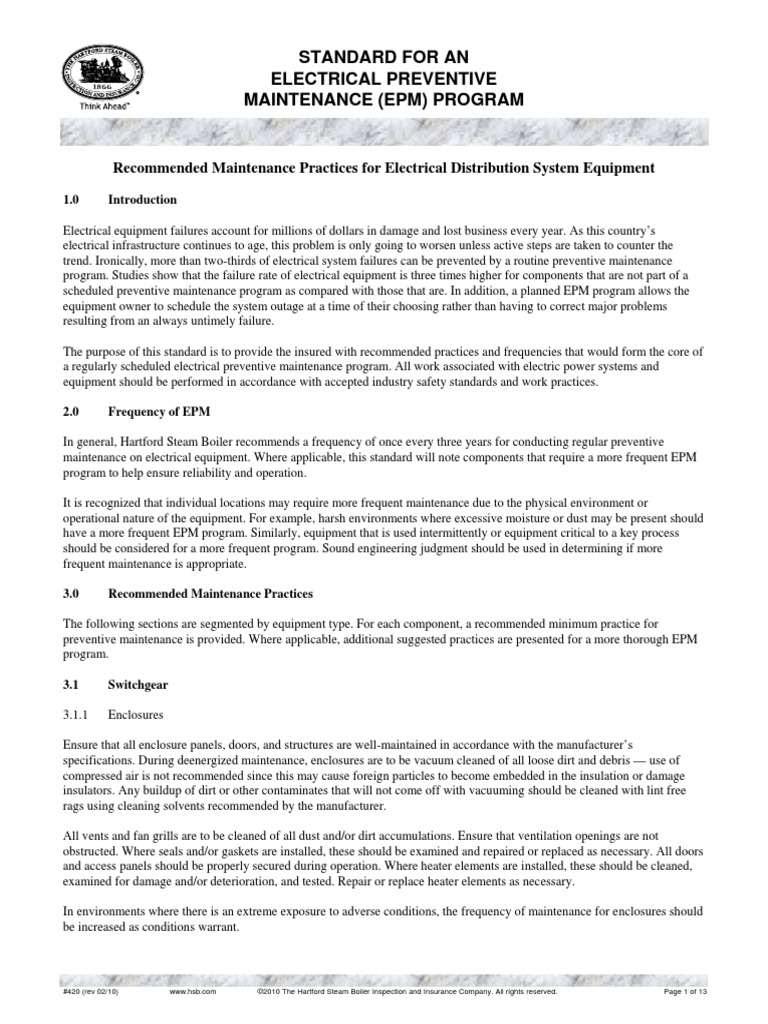 420 HSB Recommended Practice For Electrical Preventive Maintenance PDF ...