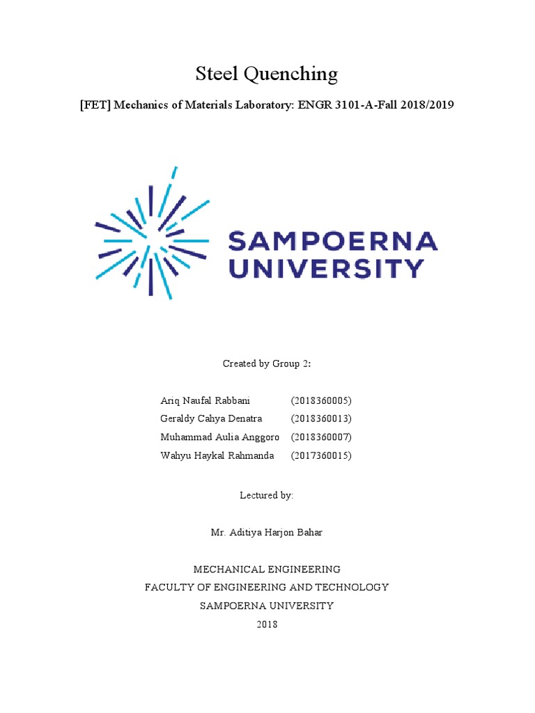 Steel Quenching Lab Report Heat Treating Annealing Metallurgy