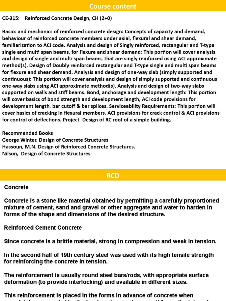 RCD Lecture 1 | PDF | Strength Of Materials | Reinforced Concrete