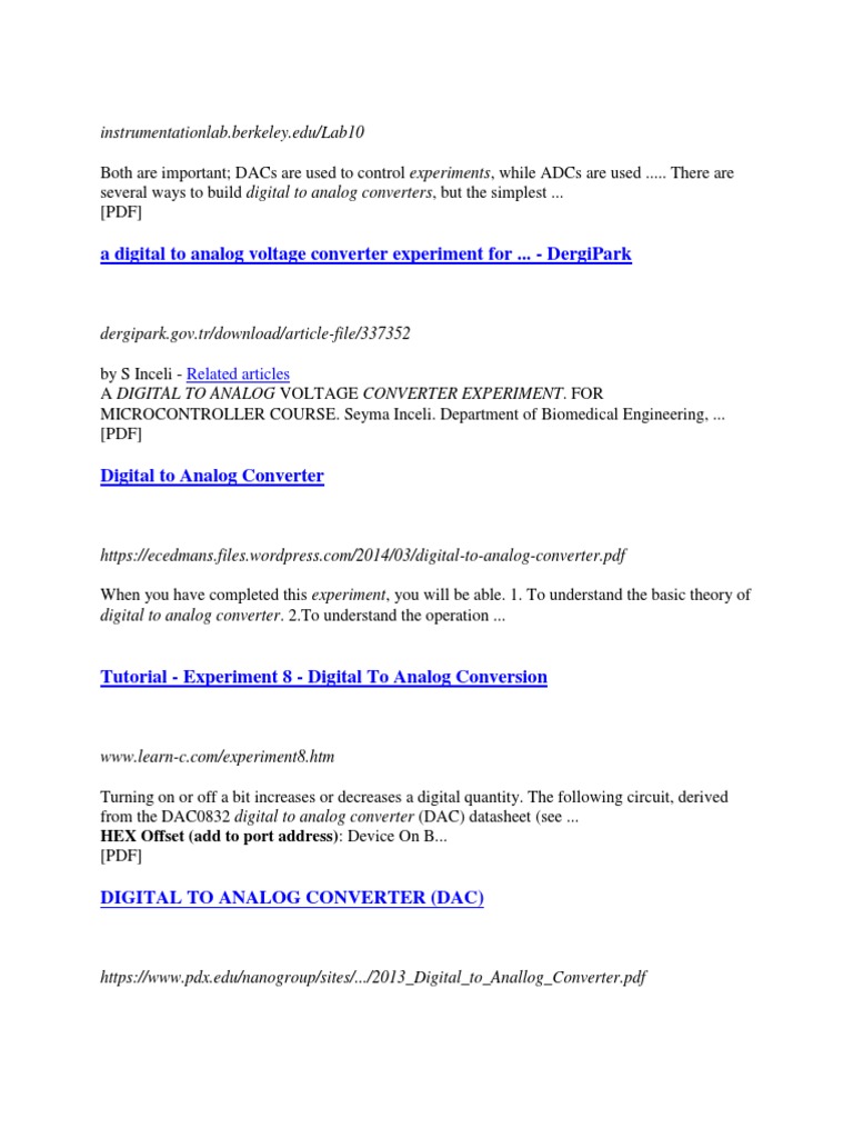 A Digital To Analog Voltage Converter Experiment For Dergipark