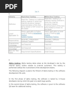 Set A: Criteria Black Box Testing White Box Testing