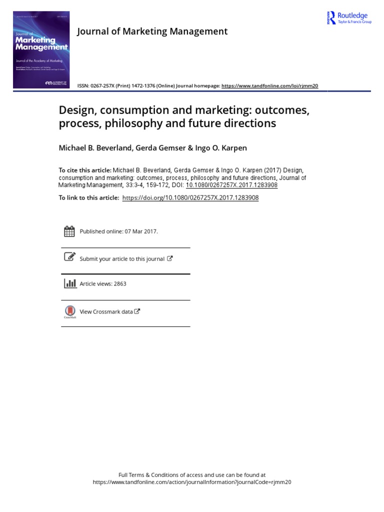 Design Consumption and Marketing Outcomes Process Philosophy and Future ...