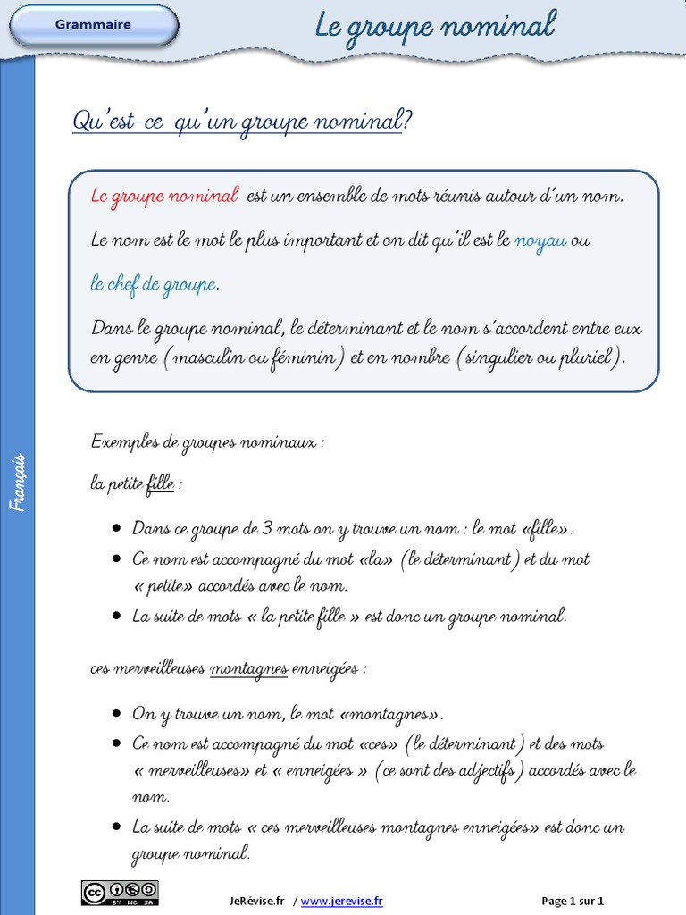 L accord Dans Le Groupe Nominal Cm2 Exercices Pdf Groupe Nominal Lecon - 2 PDF | PDF