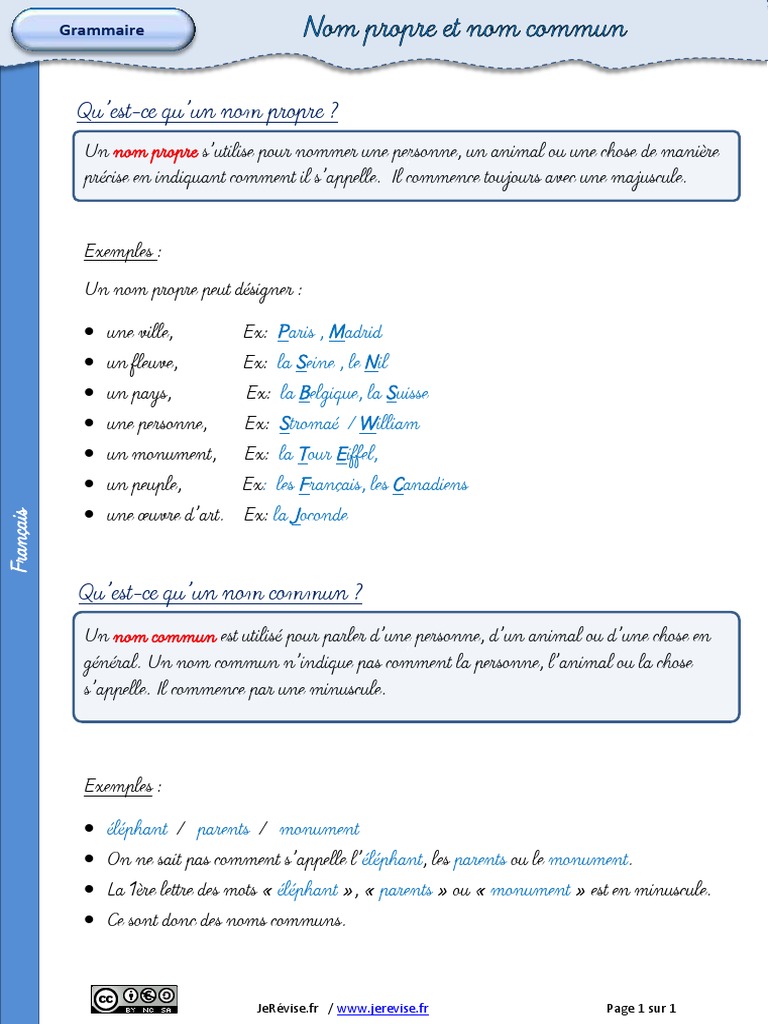 Nom Propre Et Nom Commun Exercice Nom Propre Commun - 3 PDF | PDF