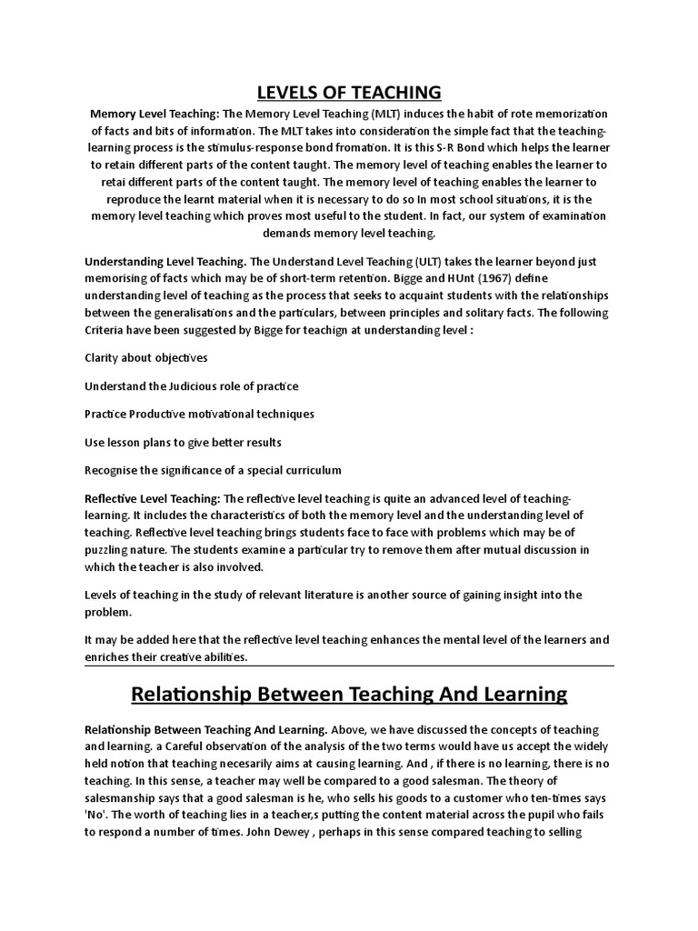 Understanding Levels of Teaching | PDF | Educational Technology | Learning