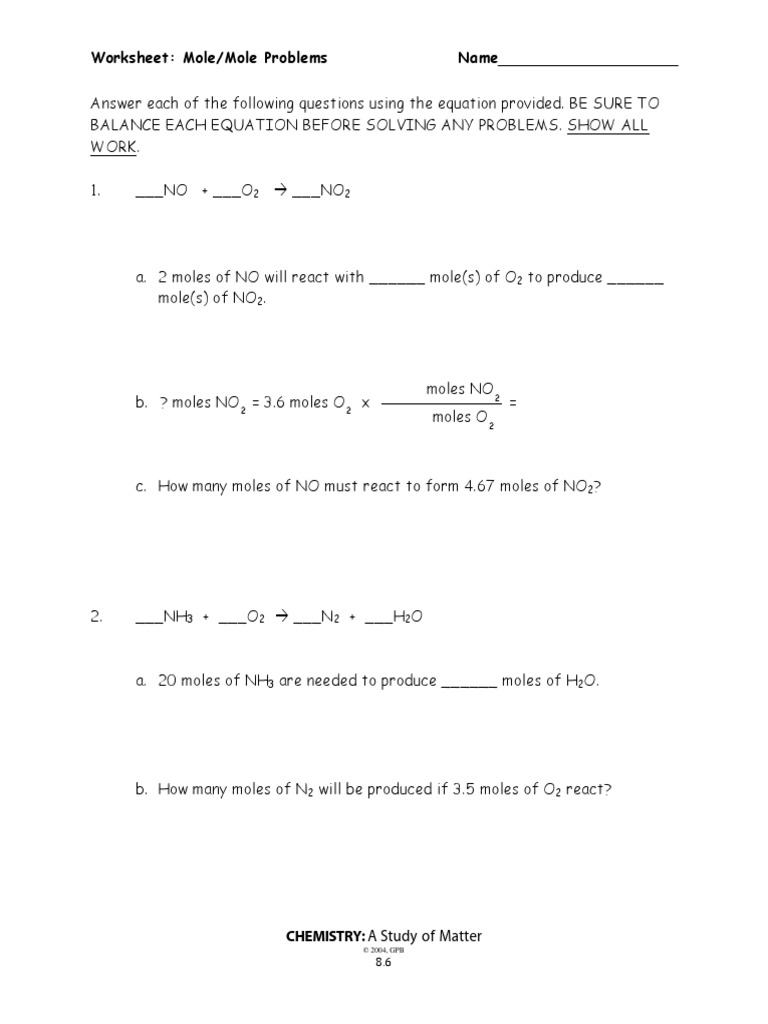 22 22MoleMoleProblemsWkst PDF Intended For Worksheet Mole Problems Answers