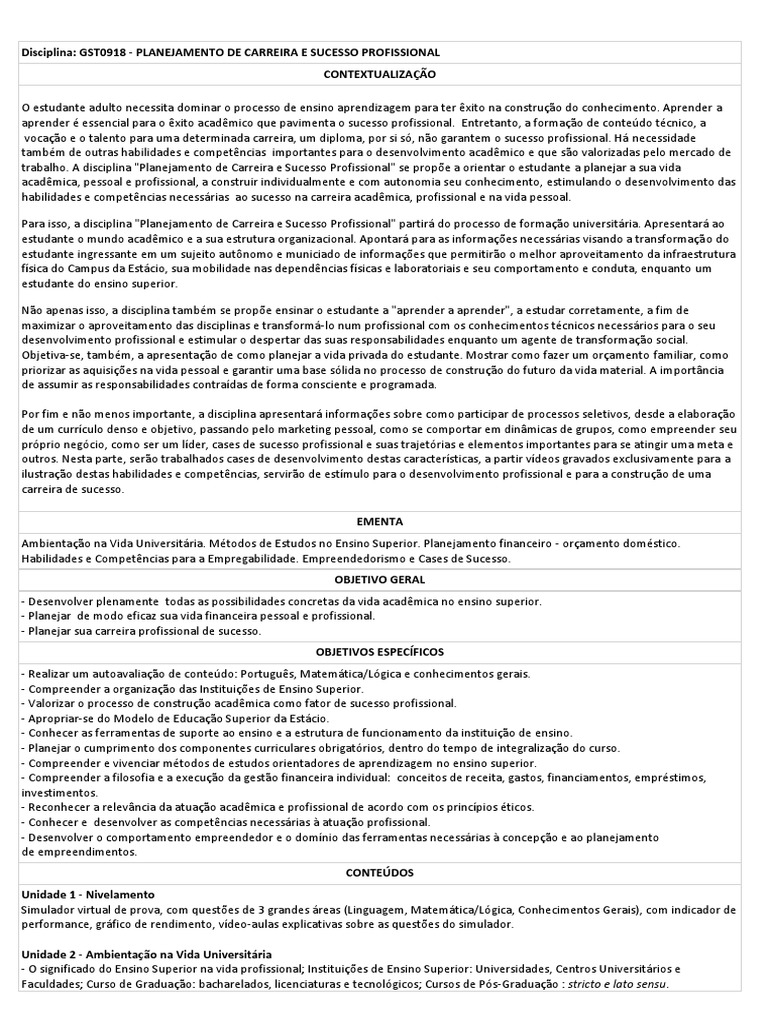 Planejamento de Carreira e Sucesso | PDF | Ensino Superior | Aprendizado