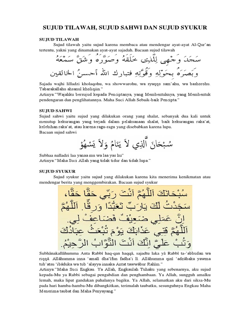 Sujud Tilawah Sujud Sahwi Dan Sujud Syukur Pdf